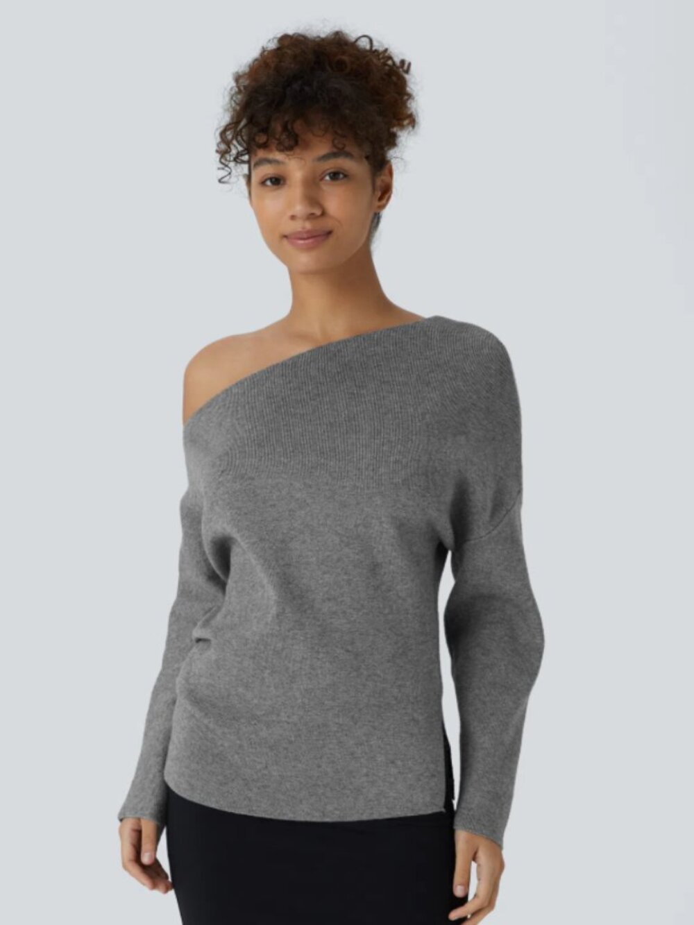 NWT Halara Off Shoulder Long Sleeve Work Sweater Mottled Grey‎ M